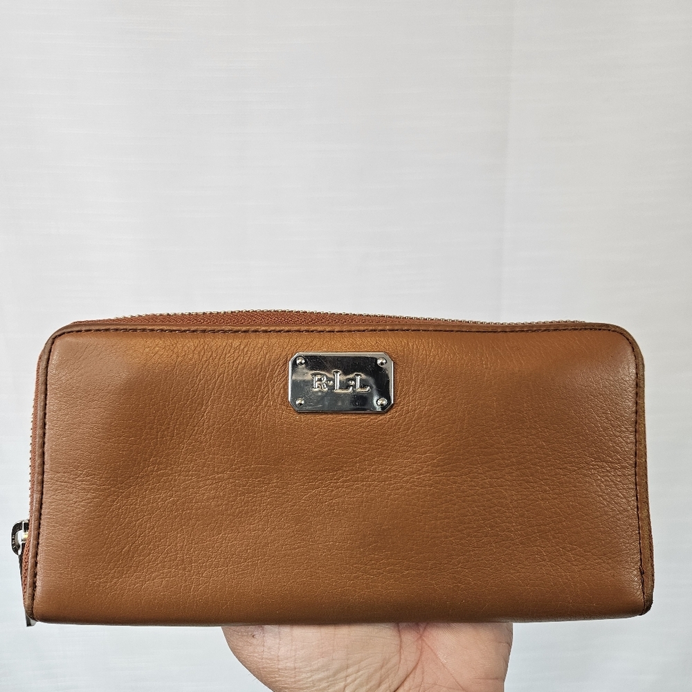 Lauren Ralph Lauren Camel Leather Ziparound Wallet